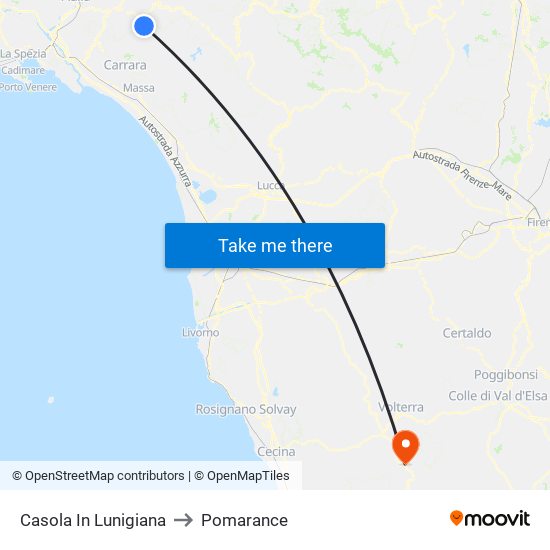 Casola In Lunigiana to Pomarance map