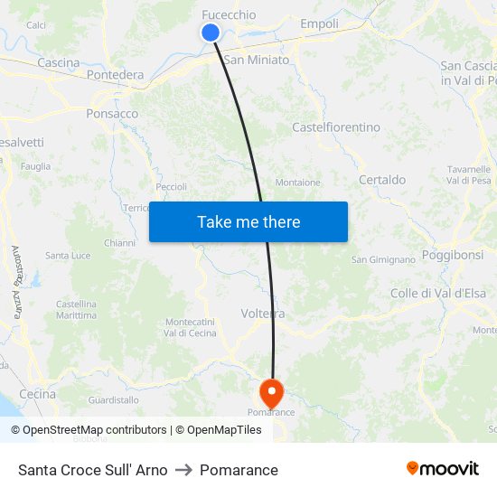 Santa Croce Sull' Arno to Pomarance map