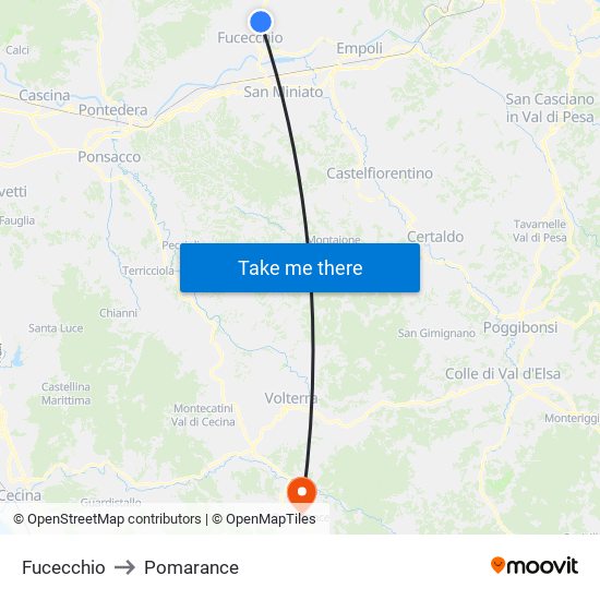 Fucecchio to Pomarance map