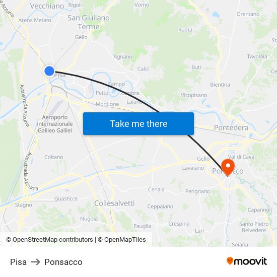 Pisa to Ponsacco map