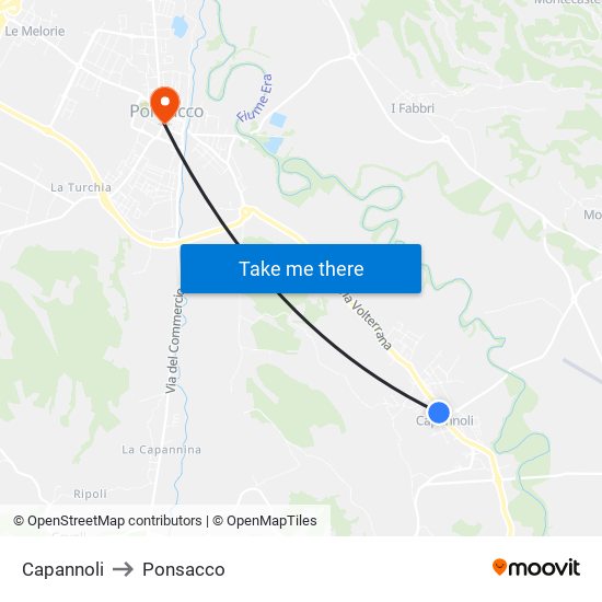 Capannoli to Ponsacco map