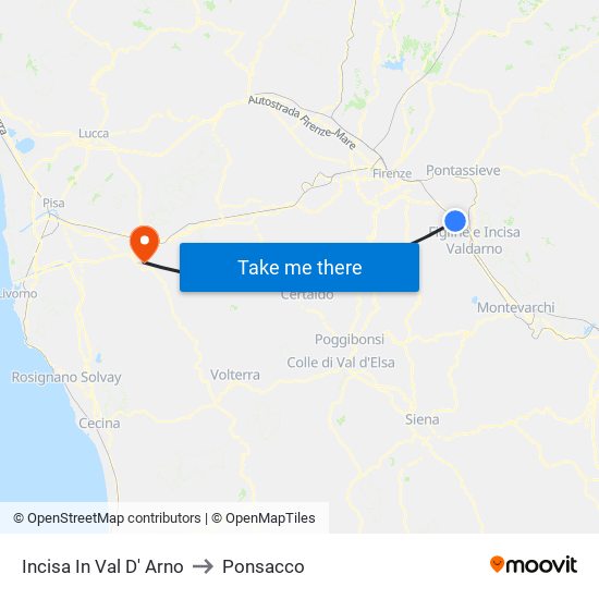 Incisa In Val D' Arno to Ponsacco map