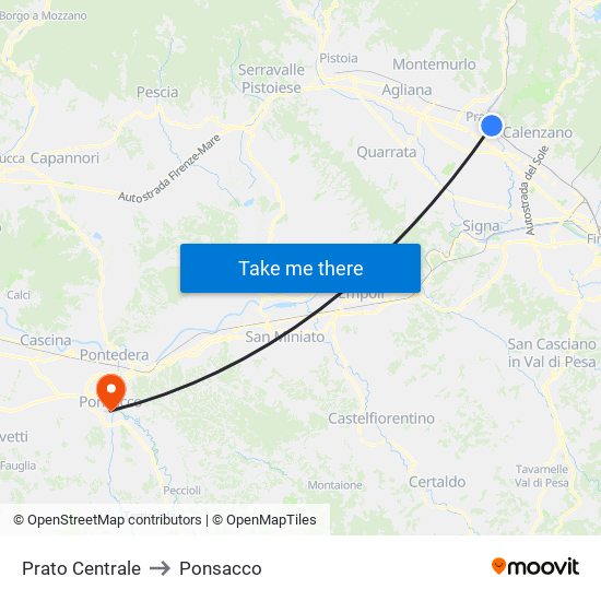 Prato Centrale to Ponsacco map