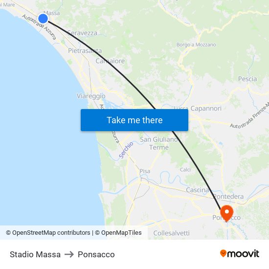 Stadio Massa to Ponsacco map