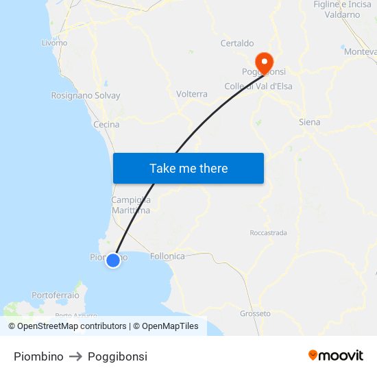 Piombino to Poggibonsi map