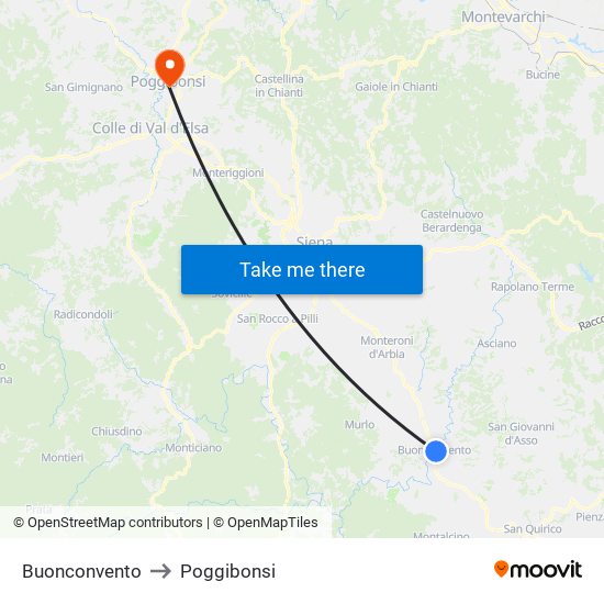 Buonconvento to Poggibonsi map