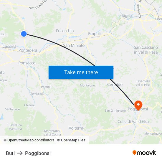 Buti to Poggibonsi map