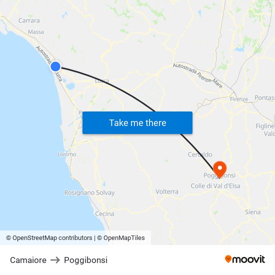 Camaiore to Poggibonsi map