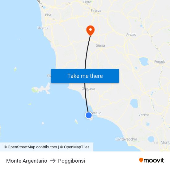 Monte Argentario to Poggibonsi map