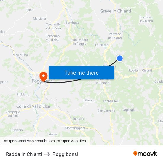 Radda In Chianti to Poggibonsi map