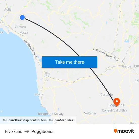 Fivizzano to Poggibonsi map