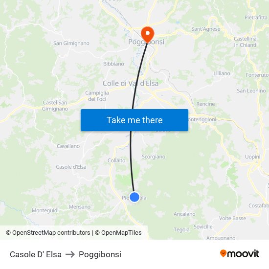 Casole D' Elsa to Poggibonsi map