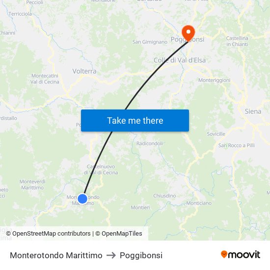 Monterotondo Marittimo to Poggibonsi map