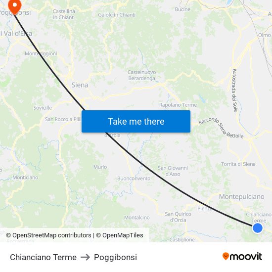 Chianciano Terme to Poggibonsi map