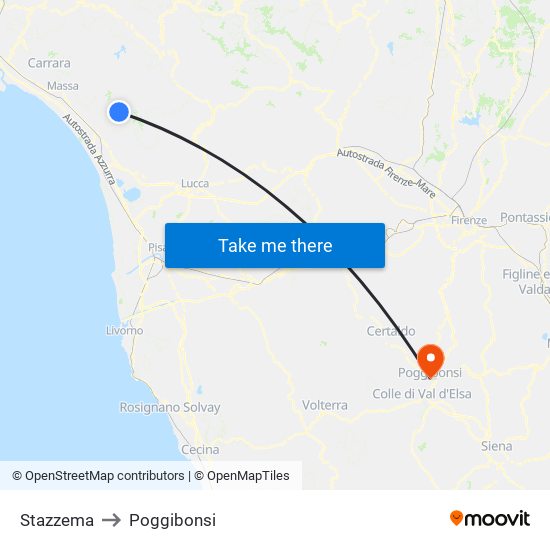 Stazzema to Poggibonsi map