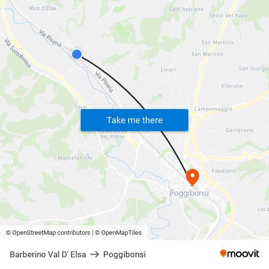 Barberino Val D' Elsa to Poggibonsi map