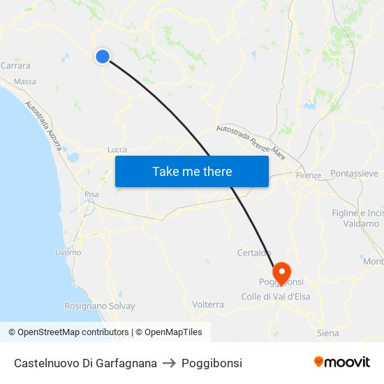 Castelnuovo Di Garfagnana to Poggibonsi map