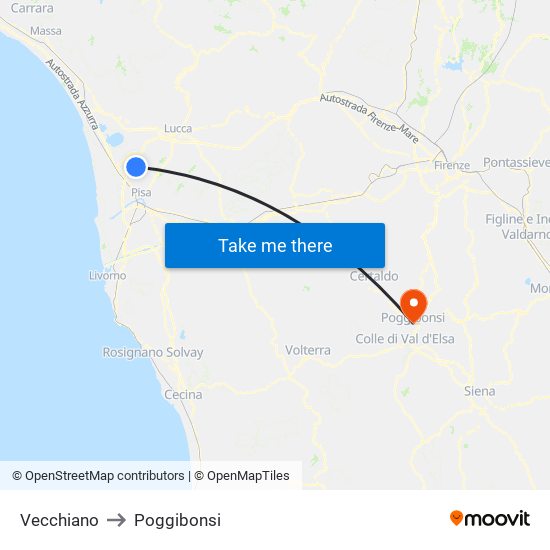 Vecchiano to Poggibonsi map