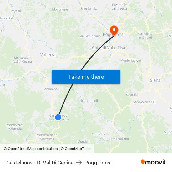 Castelnuovo Di Val Di Cecina to Poggibonsi map
