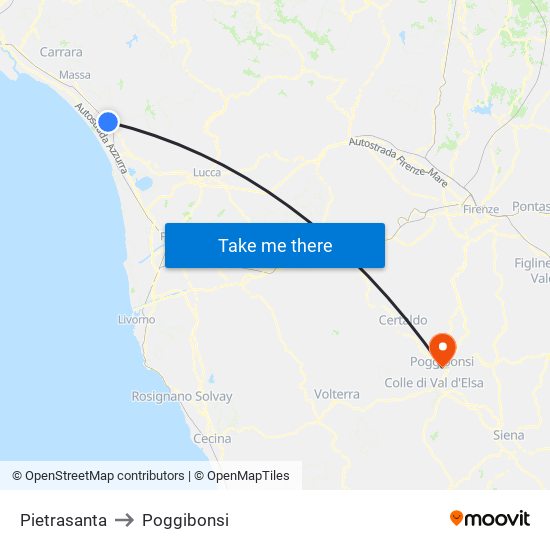 Pietrasanta to Poggibonsi map