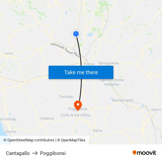 Cantagallo to Poggibonsi map
