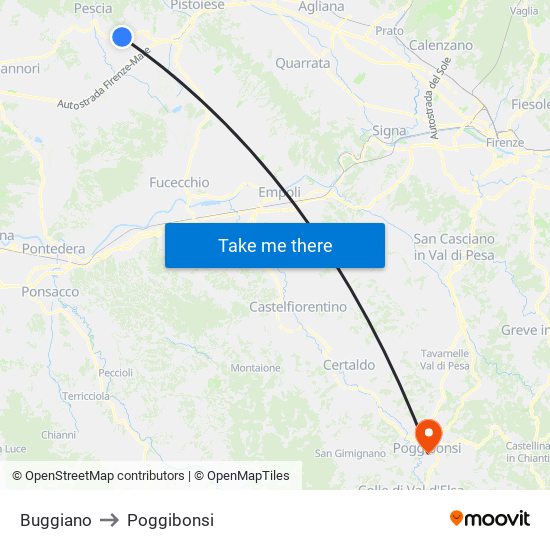 Buggiano to Poggibonsi map