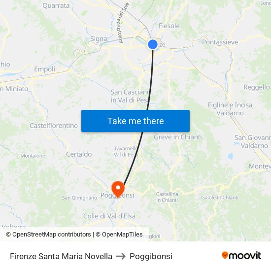 Firenze Santa Maria Novella to Poggibonsi map