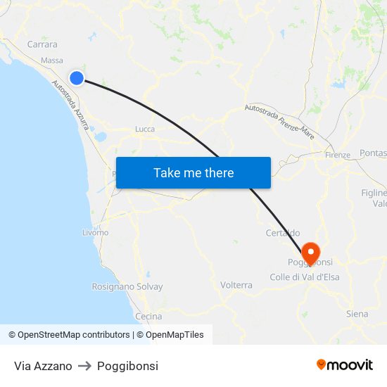 Via Azzano to Poggibonsi map