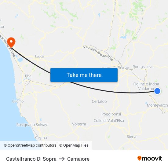 Castelfranco Di Sopra to Camaiore map
