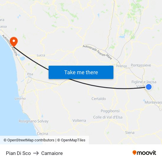 Pian Di Sco to Camaiore map