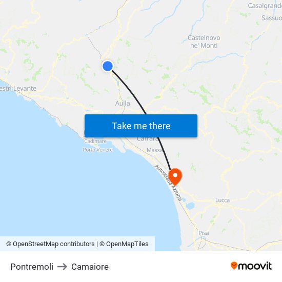Pontremoli to Camaiore map