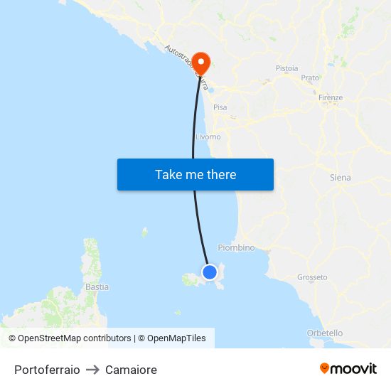 Portoferraio to Camaiore map