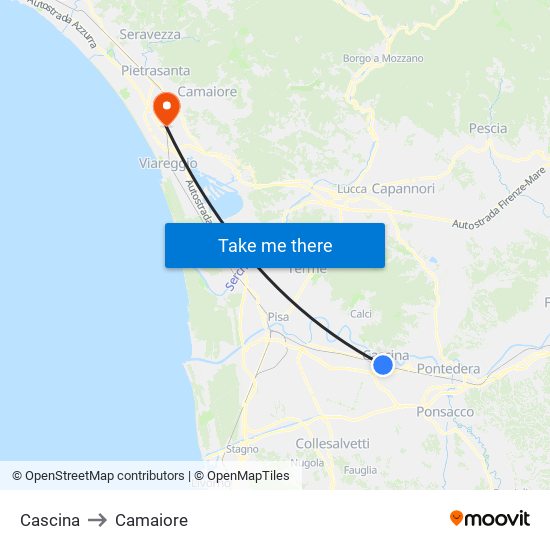 Cascina to Camaiore map