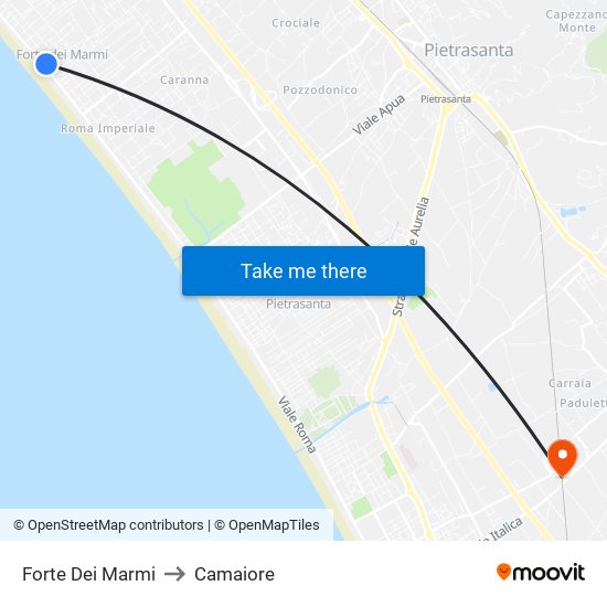 Forte Dei Marmi to Camaiore map