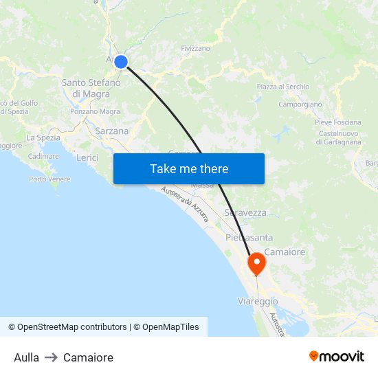 Aulla to Camaiore map