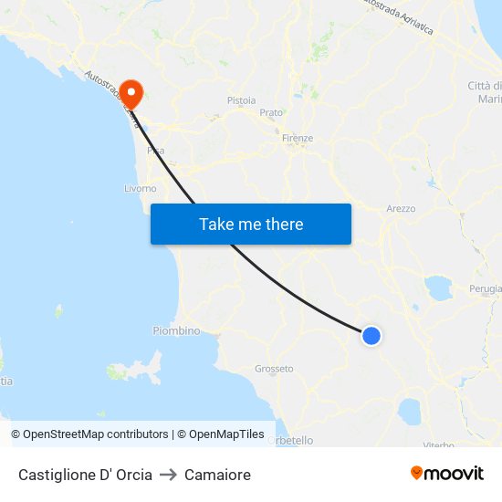 Castiglione D' Orcia to Camaiore map