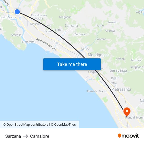 Sarzana to Camaiore map