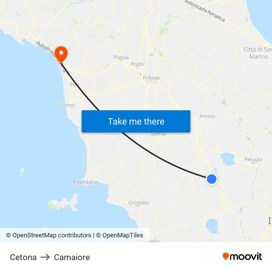 Cetona to Camaiore map