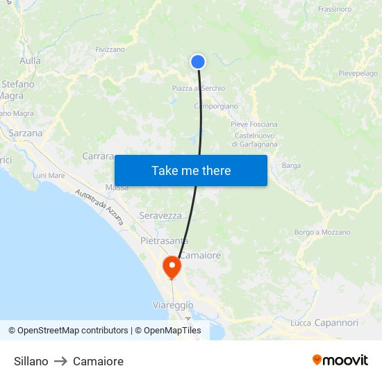 Sillano to Camaiore map