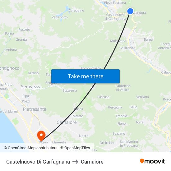 Castelnuovo Di Garfagnana to Camaiore map