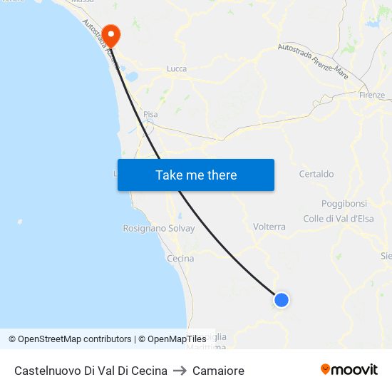 Castelnuovo Di Val Di Cecina to Camaiore map