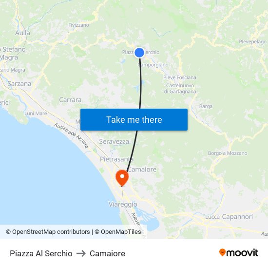 Piazza Al Serchio to Camaiore map