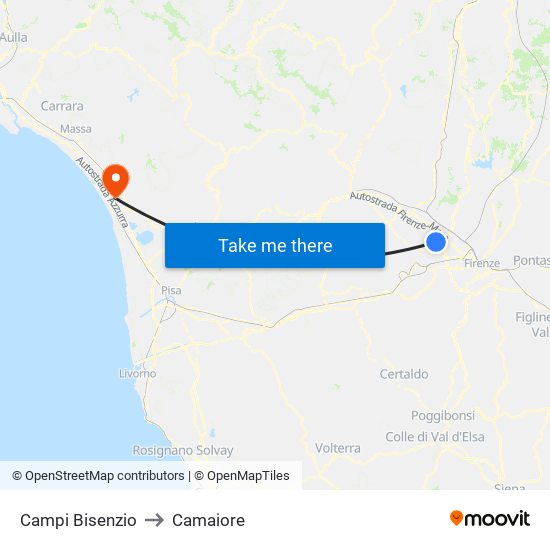 Campi Bisenzio to Camaiore map