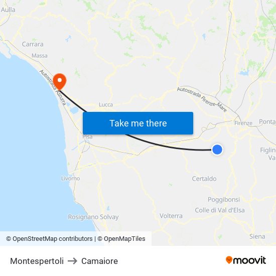 Montespertoli to Camaiore map