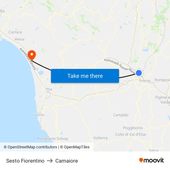 Sesto Fiorentino to Camaiore map