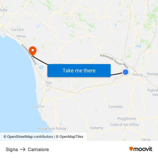 Signa to Camaiore map