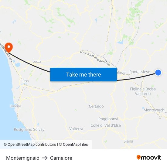 Montemignaio to Camaiore map
