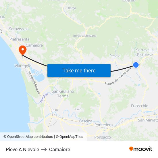 Pieve A Nievole to Camaiore map