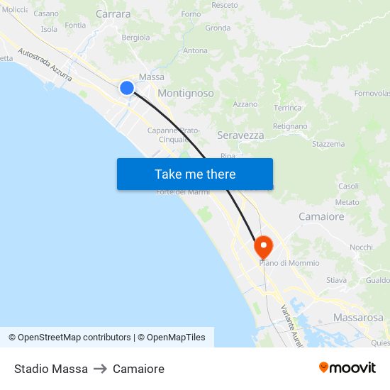 Stadio Massa to Camaiore map