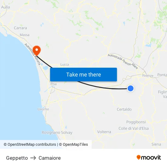 Geppetto to Camaiore map